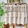 rideau court en dentelle géométrique creuse, café léger simple japonais avec pompon beige, pour salon, chambre à coucher, baie vitrée