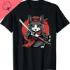 tatouage de chat samouraï japonais, t shirt chat ninja kawaii, vêtements de rue cool et décontractés pour hommes, hauts camisetas