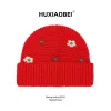 chapeau tricoté à fleurs brodées douces japonaises, mode automne et hiver, bonnet polyvalent à grande tête, crâne chaud pour femmes