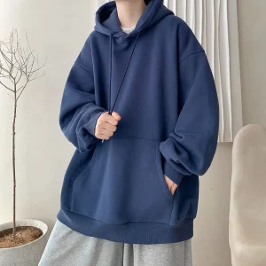 Sweats à capuche monochromes surdimensionnés pour hommes, poches à capuche, manches longues, PVD, style japonais, décontracté, tendance de la mode, automne, hiver