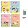 cahier de pratique de calligraphie magique pour enfants, stylo pour enfants d'âge alth, version anglaise, essuyage gratuit, livre d'écriture réutilisable, 4 pièces