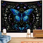 Tapisserie papillon bleu 1 pièce, tapisserie florale bohème, tapisserie végétale, tapisserie ciel étoilé phase de lune, belle tapisserie
