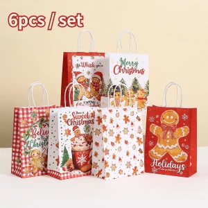 Sacs d’emballage de cadeaux de noël, 6 pièces, dessin animé créatif, nouveau Anime mignon petit Animal, sacs en papier Kraft portables, sacs cadeaux