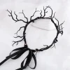 coiffure couronne de branche gothique, bandeau pliable à fleurs noires avec pendentif frontal pour femmes, halloween ou cosplay