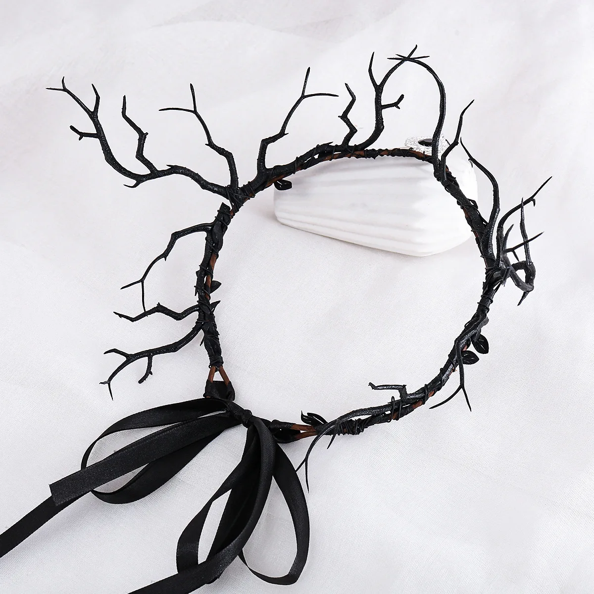 coiffure couronne de branche gothique, bandeau pliable à fleurs noires avec pendentif frontal pour femmes, halloween ou cosplay coiffure couronne de branche gothique, bandeau pliable à fleurs noires avec pendentif frontal pour femmes, halloween ou cosplay