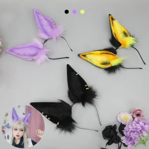 Oreilles de bête en peluche violette, cerceaux de cheveux, accessoire d&rsquo;exposition de cosplay, accessoires de costume de fête, 3 couleurs, destruction God Beast