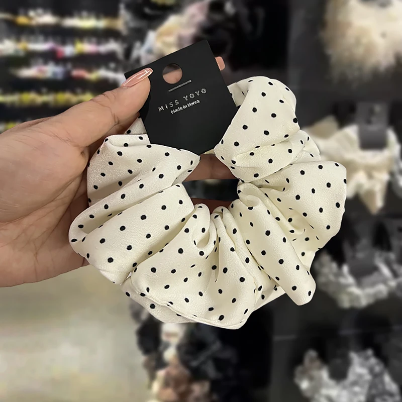 accessoires pour cheveux coréens à pois noirs et blancs haut de gamme, bandeau pour gros intestin, tempérament satiné, bandeau queue de cheval accessoires pour cheveux coréens à pois noirs et blancs haut de gamme, bandeau pour gros intestin, tempérament satiné, bandeau queue de cheval