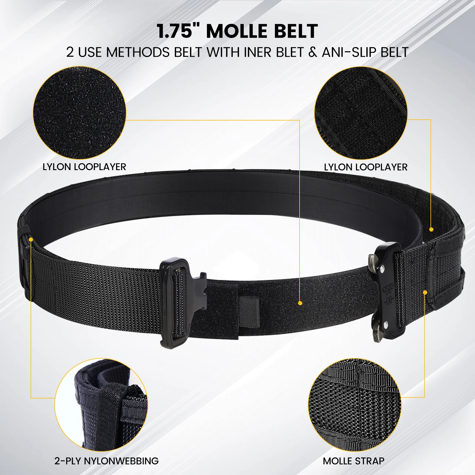 ceinture de combat tactique molle 1.75 pouces, avec 4 boucles interchangeables, sangle en nylon robuste, cadeau pour hommes ceinture de combat tactique molle 1.75 pouces, avec 4 boucles interchangeables, sangle en nylon robuste, cadeau pour hommes