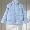 veste matelassée rayée pour femme, manteau épais à capuche, simple boutonnage, manches longues, décontracté, chic, ample, vêtements d'extérieur, nouvelle collection hiver 2025