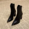 bottes de rinçage pointues pour femmes, fermetures à glissière arrière, bottes courtes pour dames, talon carré élégant, chaussures d'hiver pour femmes, mode 2024