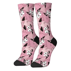 Chaussettes mignonnes de chien drôle de dessin animé courageux, chaussettes d&rsquo;équipage rétro Harajuku, douces pour la peau, respirantes, unisexe, roman heureux, Hip-hop, cadeau