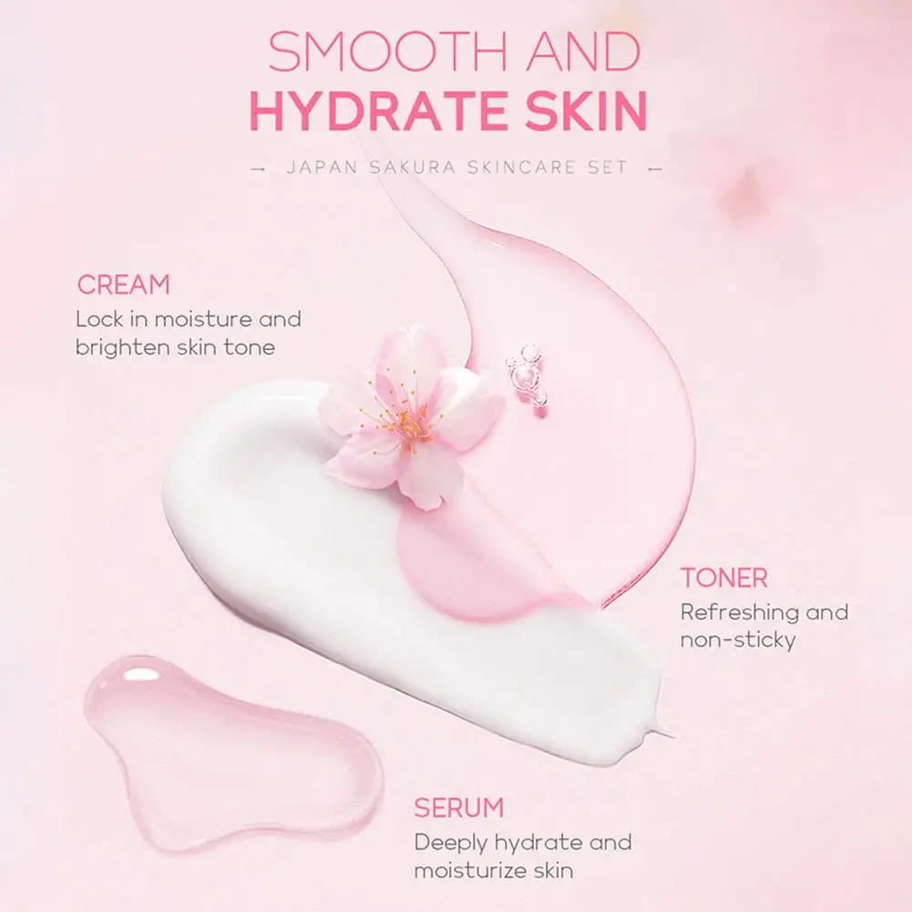 sakura kit de soins de la peau pour femme, nettoyant, sérum, crème pour les yeux, crème pour le visage, crème solaire, produits de beauté, voyage sakura kit de soins de la peau pour femme, nettoyant, sérum, crème pour les yeux, crème pour le visage, crème solaire, produits de beauté, voyage