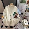veste pull ours de dessin animé japonais pour femmes, cardigan tricoté ample et polyvalent, nouvelle version coréenne 2024
