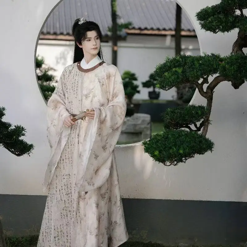 hanfu – robe à col rond avec impression de calligraphie traditionnelle originale, dynastie des chansons, teinture, costume d'événement de carnaval, cosplay sur scène hanfu – robe à col rond avec impression de calligraphie traditionnelle originale, dynastie des chansons, teinture, costume d'événement de carnaval, cosplay sur scène