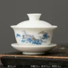 soupière et bols en porcelaine blanche céramique gaiwan tasse à thé kung fu service à thé cadeau offre spéciale poterie bol couvercle bleu et blanc