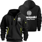 Kawasaki Logo moto course équipe hommes demi sweat à capuche avec fermeture éclair, printemps et automne vêtements de sport pour hommes 2025 nouveaux vêtements de sport