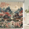 rideau de douche de style japonais, peinture à l'encre 3d, rideau de salle de bains imperméable avec crochets, rideau de douche en tissu polyester 180x240cm