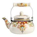 Théière en acier émaillé avec poignée en céramique, bouilloire à thé florale colorée pour cuisinière, eau chaude, pas de sifflement, 2,5 L
