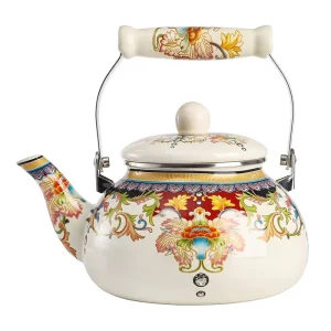 Théière en acier émaillé avec poignée en céramique, bouilloire à thé florale colorée pour cuisinière, eau chaude, pas de sifflement, 2,5 L