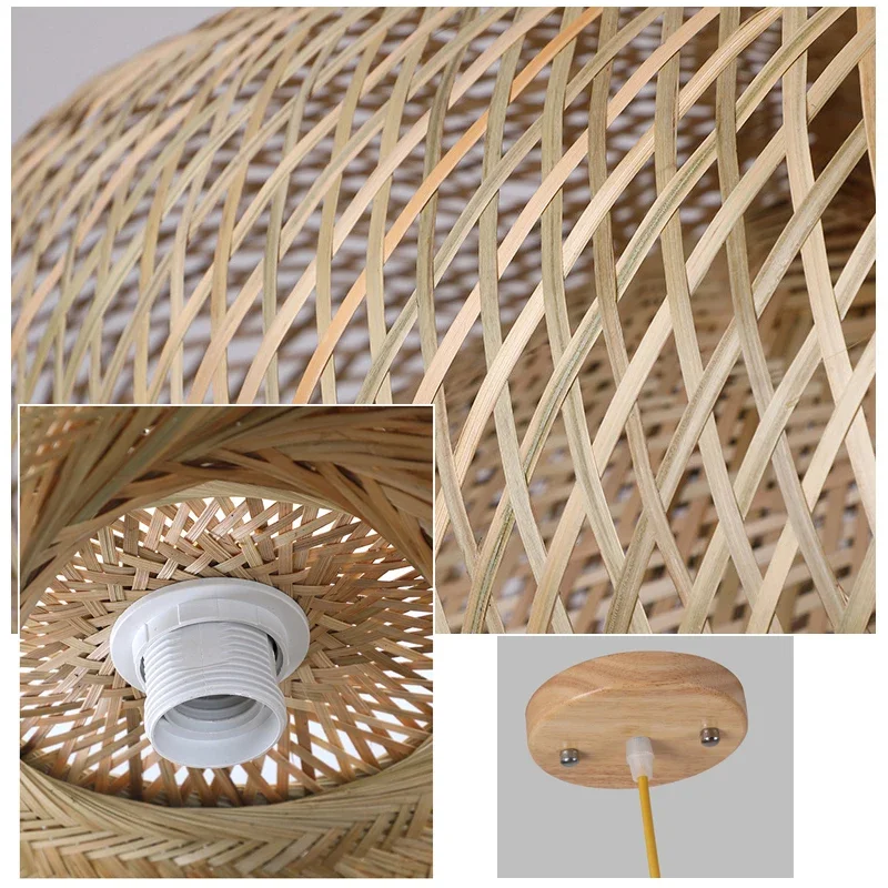 lustre japonais en rotin de bambou naturel, lampes suspendues tissées à la main, abat jour en osier, suspension d'éclairage e27 lustre japonais en rotin de bambou naturel, lampes suspendues tissées à la main, abat jour en osier, suspension d'éclairage e27