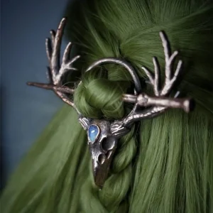 Épingle à Cheveux Rétro en Corne de Cerf et Pierre de Clair de Lune, Gothique, Tête de Mort, Modules, Bâton, Vintage, Corbeau, Bodkin, Accessoires Épingle à Cheveux Rétro en Corne de Cerf et Pierre de Clair de Lune, Gothique, Tête de Mort, Modules, Bâton, Vintage, Corbeau, Bodkin, Accessoires