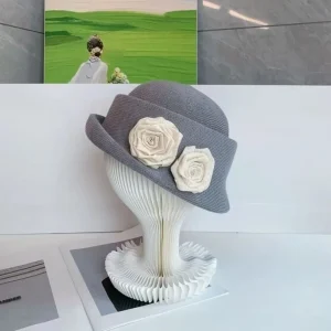 Mode Style français camélia fleur casquette Curl bord Hepburn Floral melon chapeau britannique élégant femmes formel chapeau dame Mode Style français camélia fleur casquette Curl bord Hepburn Floral melon chapeau britannique élégant femmes formel chapeau dame