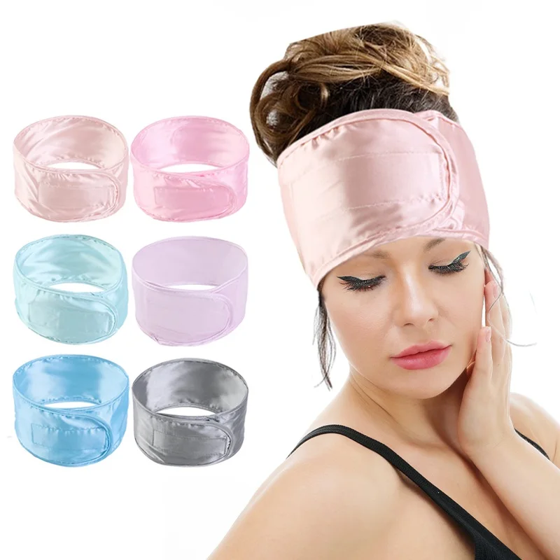 Bandeau de bain en satin soyeux pour femmes, ajustable, SPA, maquillage, lavage du visage, serviette douce, accessoires pour cheveux Bandeau de bain en satin soyeux pour femmes, ajustable, SPA, maquillage, lavage du visage, serviette douce, accessoires pour cheveux