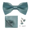 ensemble de nœuds papillon pour hommes, 3 pièces, couleur unie, chemises carrées de poche, boutons de manchette, costume papillon pour affaires, mariage, décoration cravate