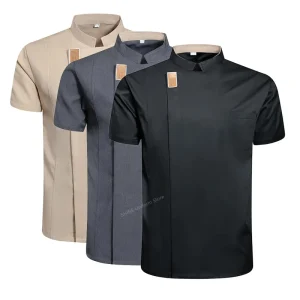 Costume de chef de cuisine pour hommes, veste noire, uniforme à manches courtes, manteau de chef de restaurant, tablier, vêtements de travail, objectifs d&rsquo;été, respirant