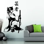 Autocollant mural de geisha féminine traditionnelle japonaise, épée de samouraï, anime spa club, décoration de restaurant japonaise, décalcomanie en vinyle, cadeau R5