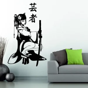 Autocollant mural de geisha féminine traditionnelle japonaise, épée de samouraï, anime spa club, décoration de restaurant japonaise, décalcomanie en vinyle, cadeau R5 Autocollant mural de geisha féminine traditionnelle japonaise, épée de samouraï, anime spa club, décoration de restaurant japonaise, décalcomanie en vinyle, cadeau R5