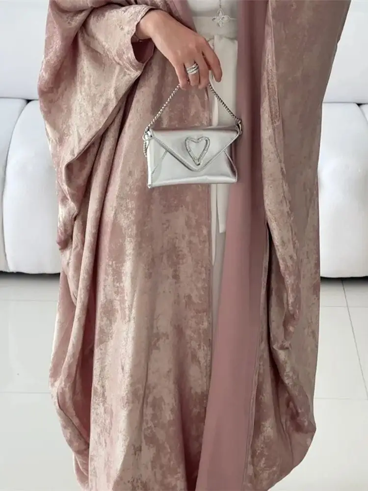 eid robe musulmane de luxe en satin pour femme, kimono à ailes de chauve souris, caftan de dubaï, kebaya, islam, modeste eid robe musulmane de luxe en satin pour femme, kimono à ailes de chauve souris, caftan de dubaï, kebaya, islam, modeste