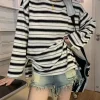 t shirts rayés femmes bf chic printemps unisexe à manches longues hauts harajuku adolescents vêtements élégant lâche automne couples offre spéciale t shirts