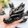 Statue de tête de dragon en obsidienne argentée, pierre précieuse naturelle, figurine de crâne d&rsquo;animal sculptée, ornement de chambre Reiki, décoration de la maison, 3 en effet