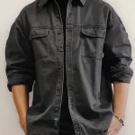  Chemise de travail japonaise Vintage délavée pour hommes, sergé de coton épais, manches longues, surdimensionnée, décontractée, haut de haute qualité Chemise de travail japonaise Vintage délavée pour hommes, sergé de coton épais, manches longues, surdimensionnée, décontractée, haut de haute qualité