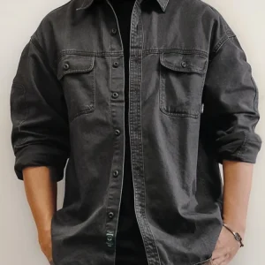  Chemise de travail japonaise Vintage délavée pour hommes, sergé de coton épais, manches longues, surdimensionnée, décontractée, haut de haute qualité Chemise de travail japonaise Vintage délavée pour hommes, sergé de coton épais, manches longues, surdimensionnée, décontractée, haut de haute qualité