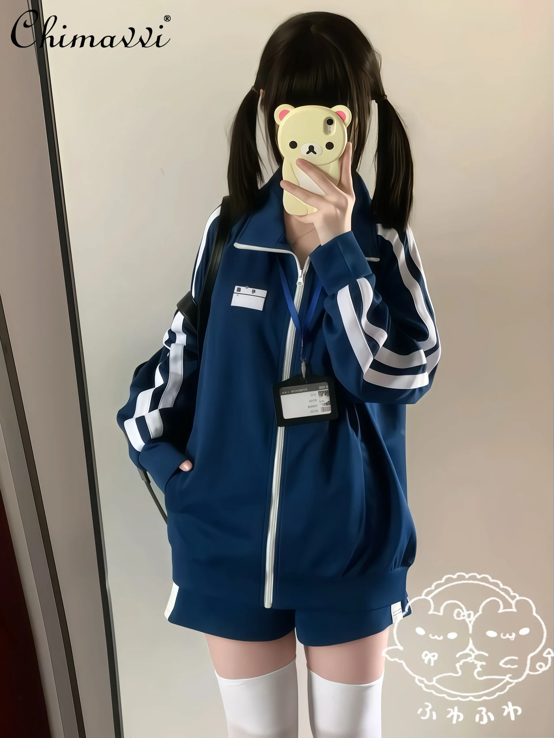 ensemble de style sport japonais mignon, nouvelle mode automne 2021, manteau ample à manches longues + short, ensemble deux pièces pour étudiantes y2k, tenues pour filles ensemble de style sport japonais mignon, nouvelle mode automne 2021, manteau ample à manches longues + short, ensemble deux pièces pour étudiantes y2k, tenues pour filles