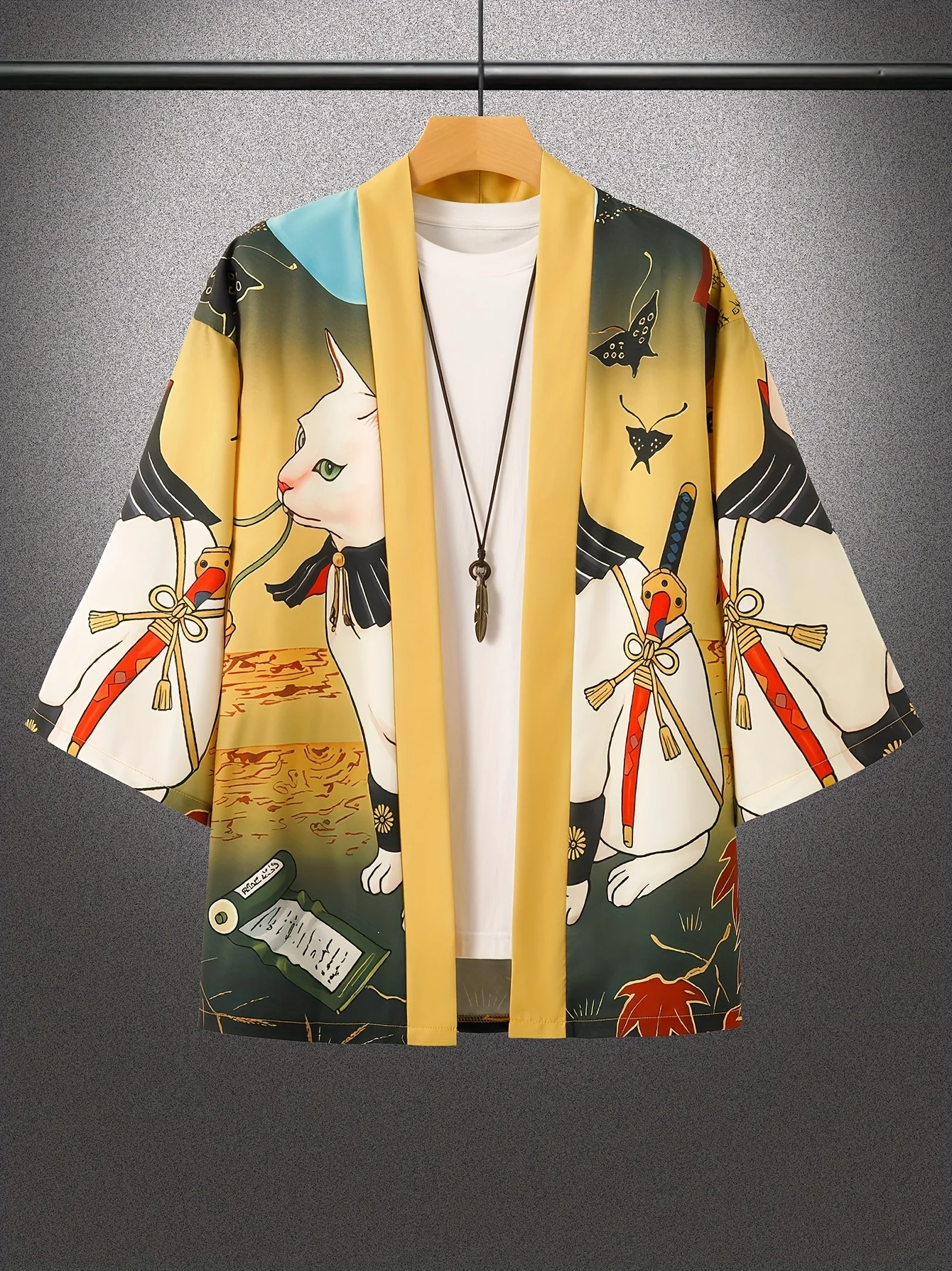 kimono unisexe avec personnage de samouraï, hauts à la mode, cardigan décontracté, tenue yukata, streetwear japonais, vêtements traditionnels kimono unisexe avec personnage de samouraï, hauts à la mode, cardigan décontracté, tenue yukata, streetwear japonais, vêtements traditionnels