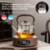 théière en verre borosilicate résistant à la chaleur, 37oz/1000ml, avec bec anti goutte, manche en bois de pêche et couvercle, coffre fort pour cuisinière