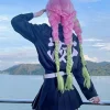 costume de cosplay anime kanroji mitsuri kimetsu no yaiba, ensemble complet de tueur de démons, perruque pour enfants et adultes, costume kimono, uniforme de fête pour femmes