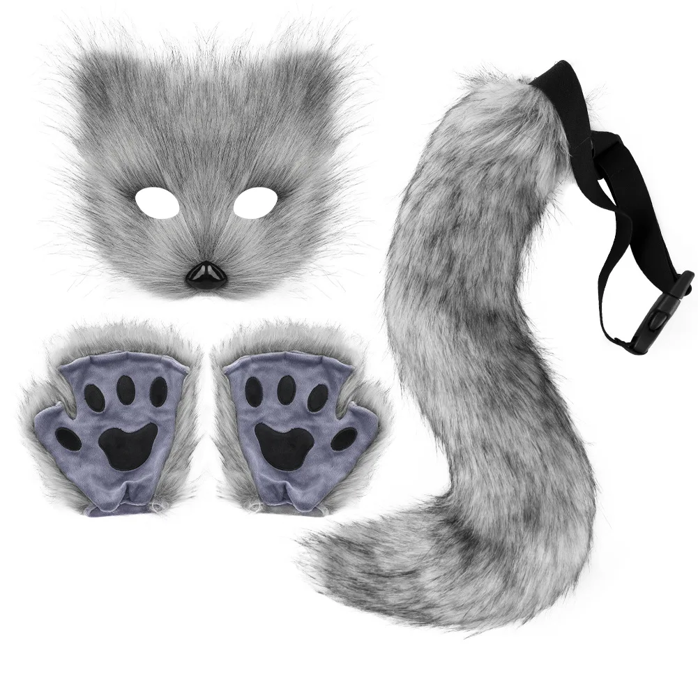 masque de queue de renard en fourrure pour femme, ensemble de gants, accessoires d'halloween, chien, anime, cosplay, login verine, fête en plein air, film, 303 masque de queue de renard en fourrure pour femme, ensemble de gants, accessoires d'halloween, chien, anime, cosplay, login verine, fête en plein air, film, 303