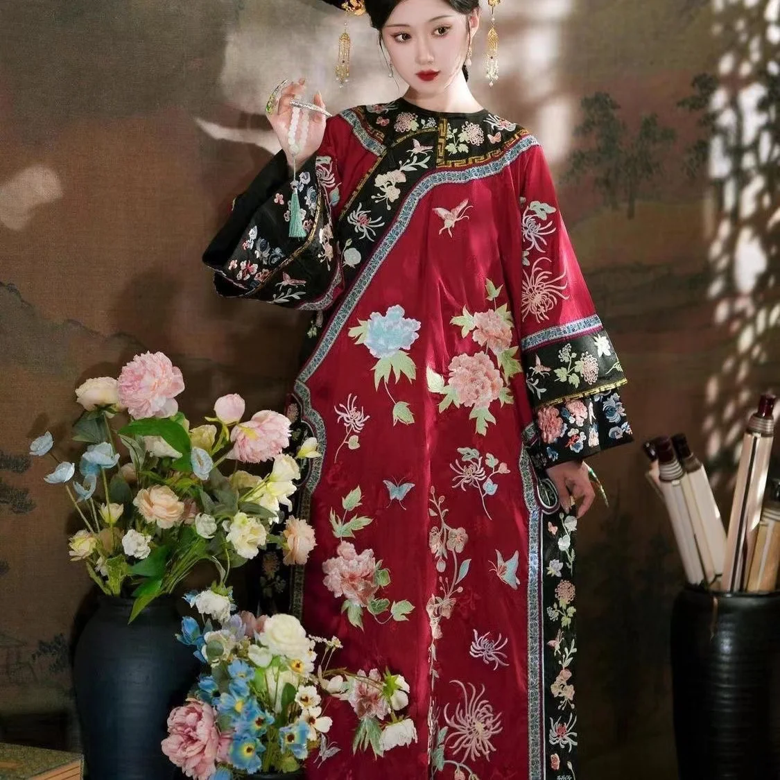costume de style palais classique pour femmes, imprimé de la dynastie qing qi, vintage gege, fille de l'empereur, cape de cosplay, vêtements costume de style palais classique pour femmes, imprimé de la dynastie qing qi, vintage gege, fille de l'empereur, cape de cosplay, vêtements