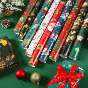 Papier d’emballage de cadeaux de noël, paquet de décoration de noël, accessoires d’emballage artistique du nouvel an, fournitures cadeaux DIY
