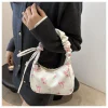 nouveau sac à fleurs esthétique à cordon de serrage, grande capacité, sangle plissée, sac sous les bras, sangle réglable, fermeture à glissière, sac hobo chic