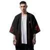 kimono traditionnel noir imprimé dragon pour homme, entremicardigan, cosplay, haori respzed, streetwear, samouraï, y cardigan