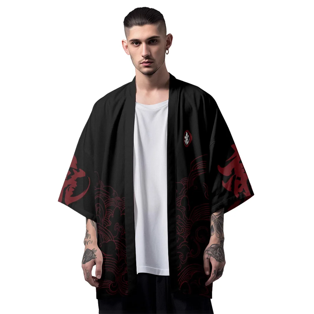 kimono traditionnel noir imprimé dragon pour homme, entremicardigan, cosplay, haori respzed, streetwear, samouraï, y cardigan kimono traditionnel noir imprimé dragon pour homme, entremicardigan, cosplay, haori respzed, streetwear, samouraï, y cardigan
