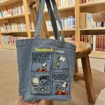 Japonais mignon brodé Snoopy épaule 가Rétro polyvalent Cowboy sac grande capacité sac fourre-tout Portable banlieue 가 Japonais mignon brodé Snoopy épaule 가Rétro polyvalent Cowboy sac grande capacité sac fourre-tout Portable banlieue 가