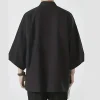 chemises kimono japonais pour hommes, décontractées, point ouvert, léger, yukata, mode, cardigan noir, manches 3/4, vêtements d'extérieur pour les vacances d'été