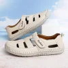 femmes sandales chaussures d'été à la main mode couture en cuir véritable bout couvert doux décontracté marche zapatos mujer plataforma