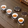 accessoires de thé, dessous de verre en bois massif d'ébène, porte gobelet de thé portable antidérapant, tapis rond en bois anti brûlure en laiton pour le bureau